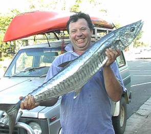 Paul Anderson with a 7.5kg Spanish mackerel that was caught out from Mooloolaba while fishing from a kayak. 
